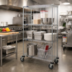 Thumbnail image #2 for Quantum M1848C46RE Mobile Wire Shelving Enclosure Cart, 4 Shelves, Chrome, 48 x 18 x 69 Inches