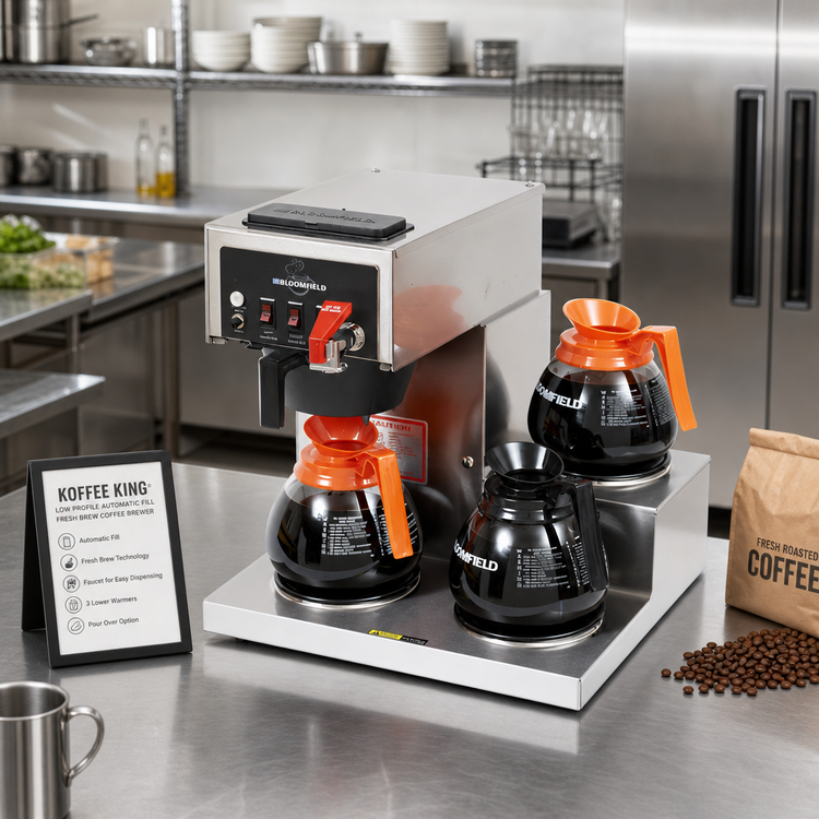 Product image #2 for Koffee King® Low Profile Automatic Fill Fresh Brew Coffee Brewer with Faucet, 3 Lower Warmers, and Pour Over Option