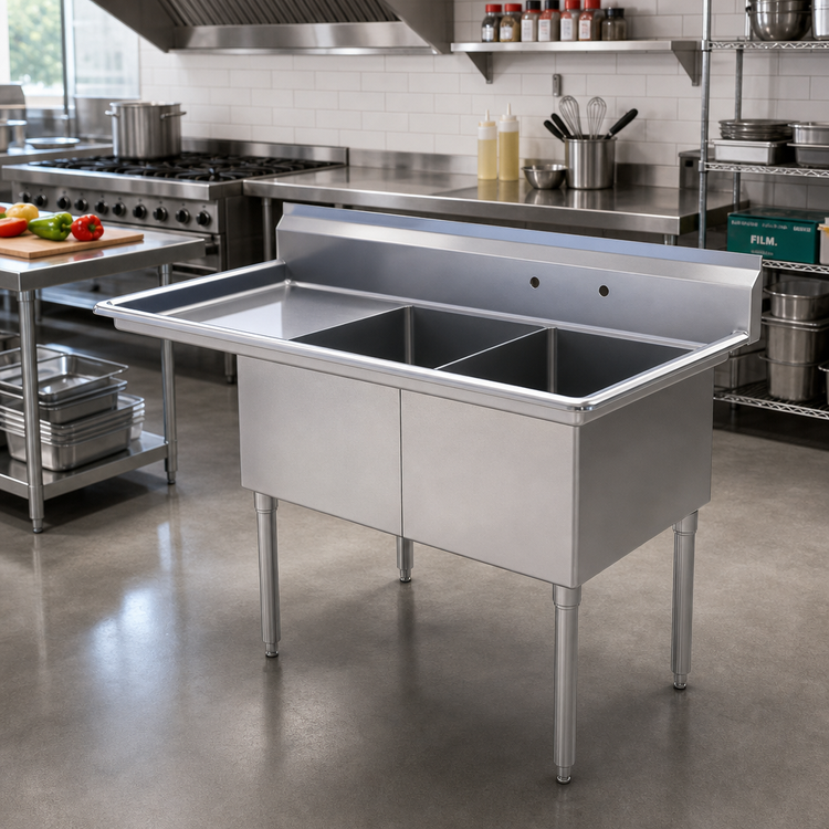 Product image #2 for Sapphire Manufacturing SMS-2-1821L 2-Compartment Stainless Steel Sink with Left Drainboard