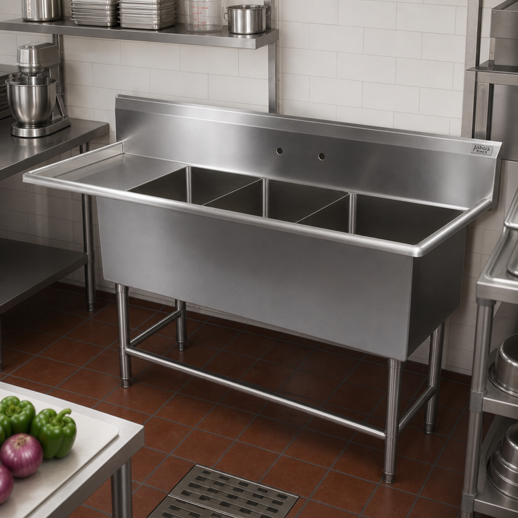 Product image #2 for John Boos Pro-Bowl 3-Compartment Sink with Left Drainboard, 14-Gauge Stainless Steel