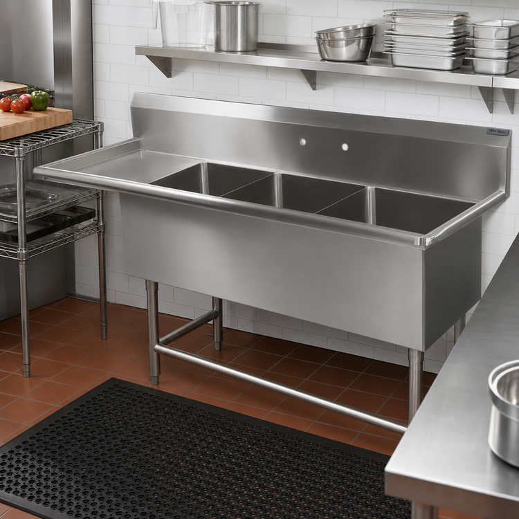 Product image #2 for John Boos Pro-Bowl 3-Compartment Sink with Left Drainboard, 14-Gauge Stainless Steel