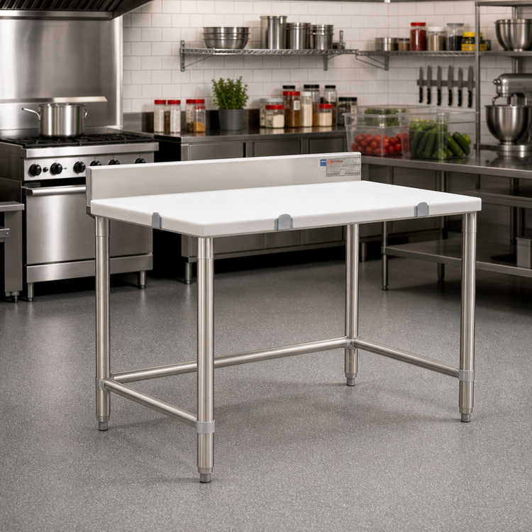 Product image #2 for Eagle Group 48 x 30 x 39 Inch Poly Top Cutting Table with Removable 4-1/2 Inch 304 Stainless Steel Backsplash