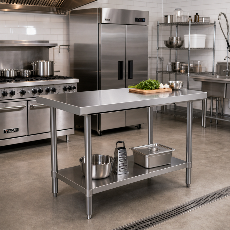 Product image #2 for Mixrite 48" x 24" 18-Gauge 430 Stainless Steel Work Table with Adjustable Undershelf