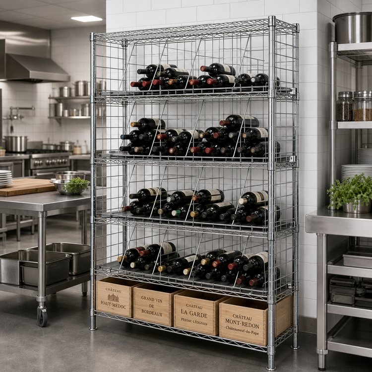 Product image #2 for Metro Super Erecta Bulk Storage Wire Wine Shelving Unit, 48"W x 14"D x 86-3/4"H, 20-Case Capacity