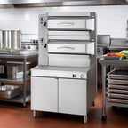 Thumbnail image #2 for Cleveland Range PGM3003 3-Compartment Gas Pressure Steamer with 36-Inch Cabinet Base, Manual Controls, Stainless Steel, 300,000 BTU