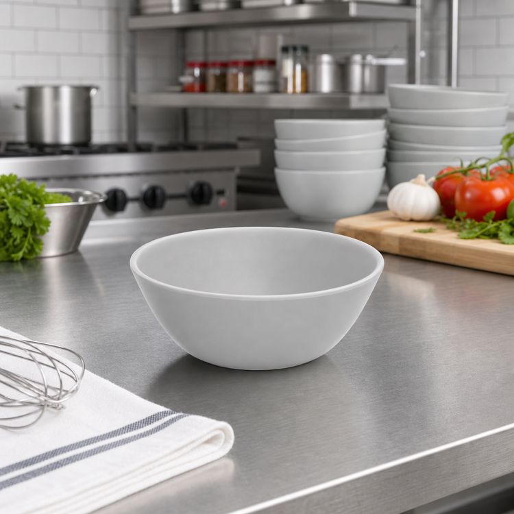 Product image #3 for Carlisle Ridge 8 oz Freeform Melamine Bouillon Bowl, 4-1/2 Inch, Cement, Matte Finish