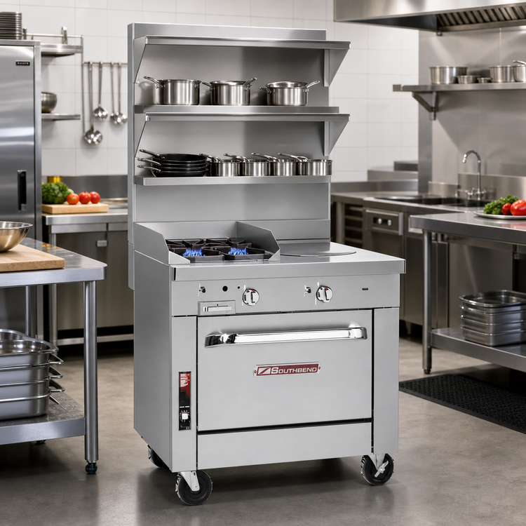 Product image #2 for Southbend Platinum 32-Inch Heavy Duty Gas Range with Convection Oven, 2 Open Burners, and 16-Inch Hot Top