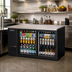 Thumbnail image #2 for Everest Refrigeration 68-Inch Two-Section Back Bar Refrigerator with Glass Sliding Doors, Stainless Steel Countertop, and Side-Mounted Self-Contained R290 Refrigeration