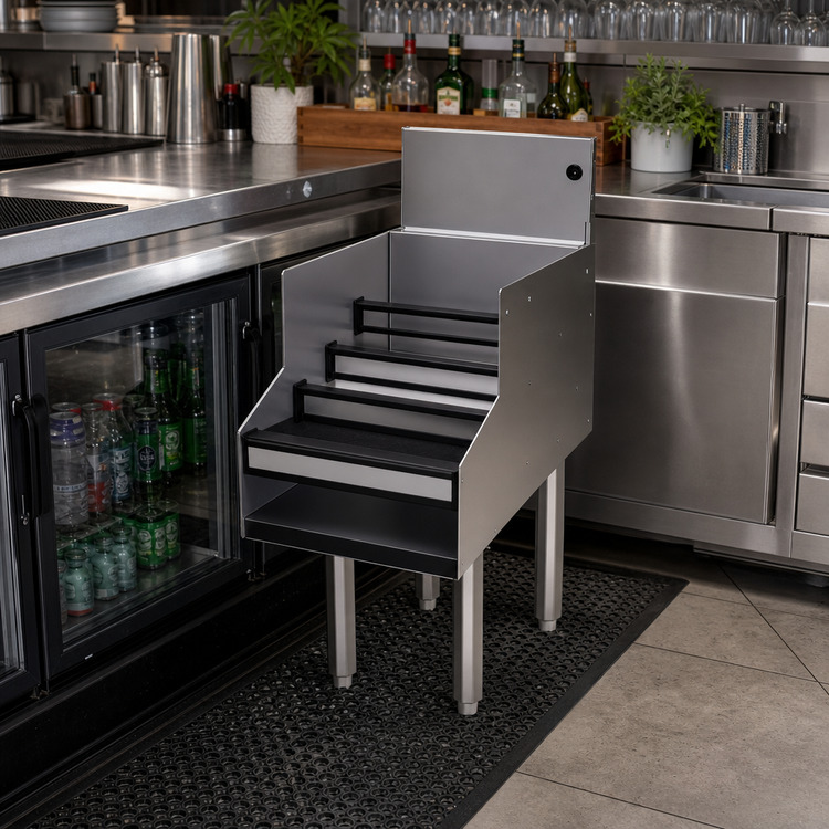 Product image #2 for Glastender 12-Inch Freestanding Stainless Steel Underbar Liquor Steps, 24-Inch Deep, 4-Step