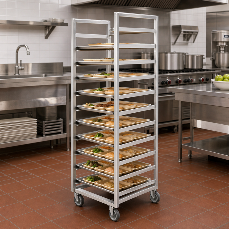 Product image #2 for Stainless Steel Single-Section End-Load Cafeteria Tray Rack Cart, 20-Tray Capacity, 14 x 18-Inch Trays