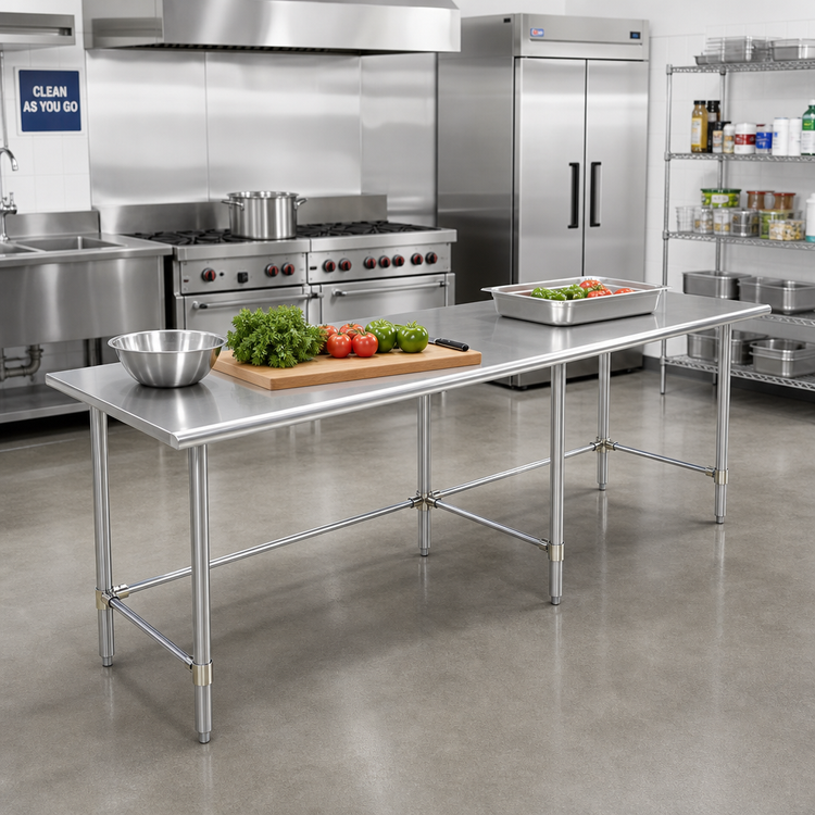 Product image #2 for Sapphire Manufacturing 120-Inch x 14-Inch Stainless Steel Reinforced Top Work Table with Open Base