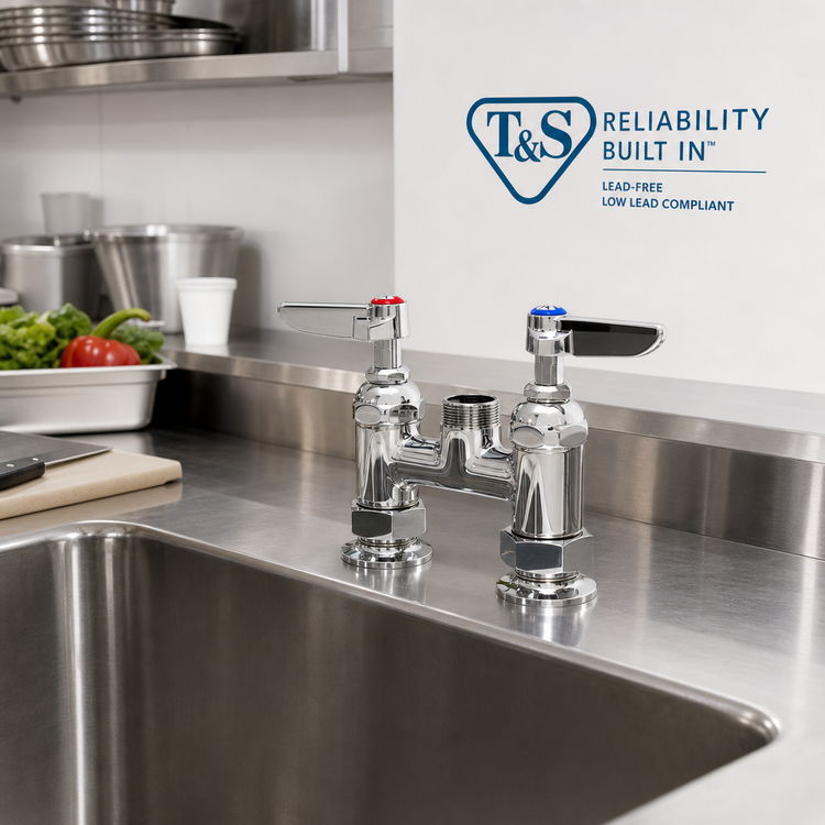 Product image #2 for T&S Brass Double Pantry Deck-Mount Mixing Faucet, 4-Inch Centers, Low Lead, ADA Compliant, B-0225-LN