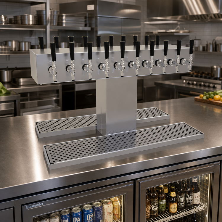 Product image #2 for Glastender Double-Sided Countertop Glycol-Cooled Draft Dispensing Tower, 20 Faucets, Stainless Steel