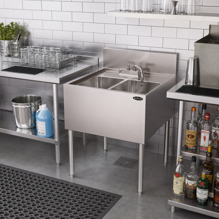 Product image #2 for Krowne Royal Series 24 x 24 Inch Stainless Steel Two-Compartment Underbar Sink Unit with Deck Mount Faucet