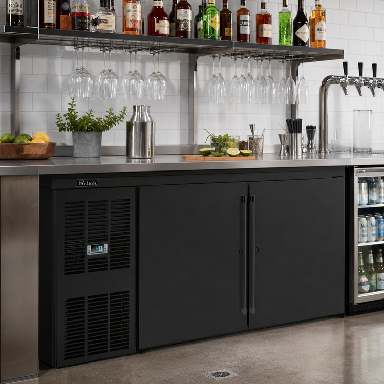 Product image #3 for Perlick Low-Profile 3-Door Self-Contained Side-Mount Back Bar Refrigerator, 84" W, 20.7 Cu. Ft., Black Exterior