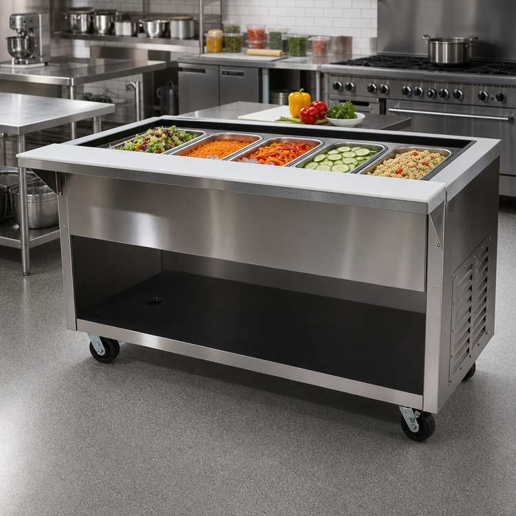 Product image #2 for Advance Tabco Triumph Supreme Heavy Duty 5-Pan Ice-Cooled Serving Counter with Enclosed Stainless Steel Base