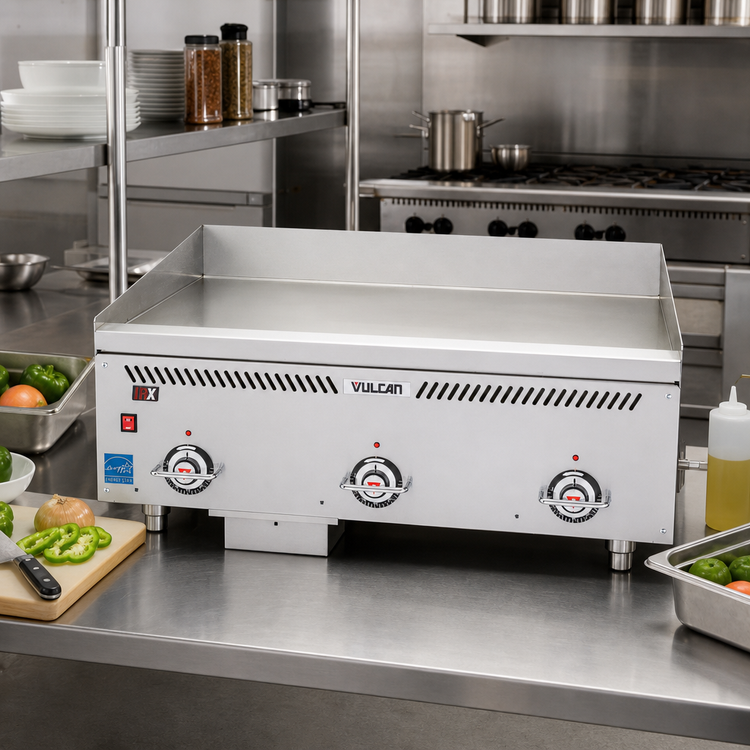 Product image #3 for Vulcan VCCG72-IR Heavy Duty 72-Inch Countertop Gas Griddle with 1-Inch Chrome Plate