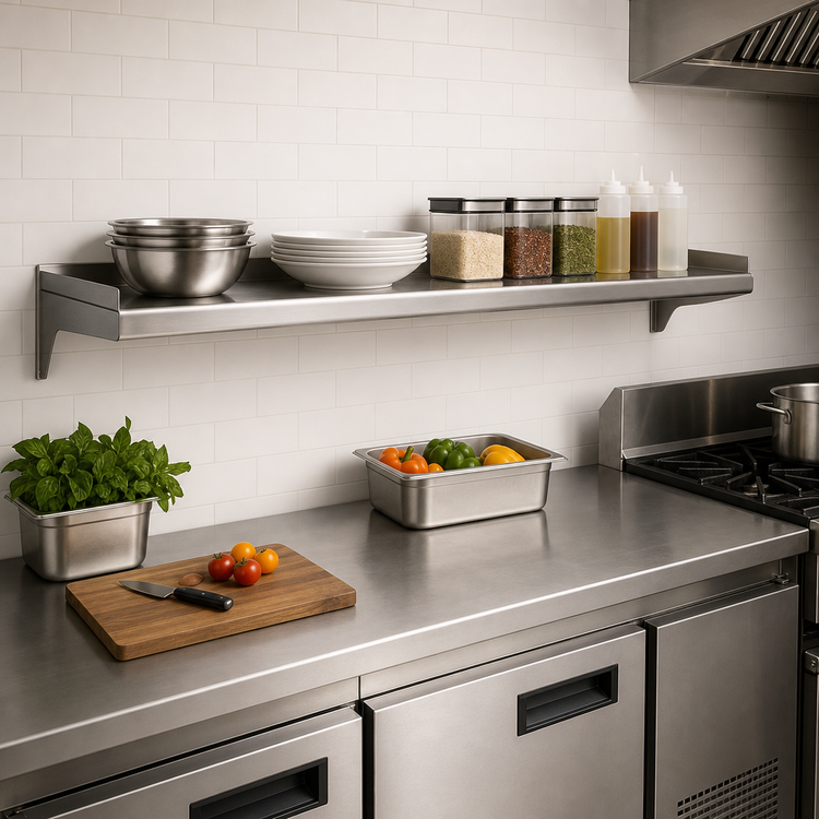 Product image #2 for 72-Inch Wide x 10-Inch Deep 304 Stainless Steel Wall-Mounted Shelf