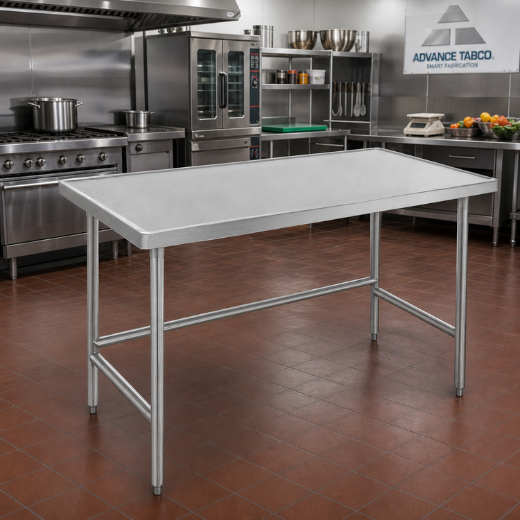 Product image #2 for Advance Tabco 84-Inch x 36-Inch 14-Gauge 304 Stainless Steel Flat Top Work Table with Open Base and Non-Drip Edge