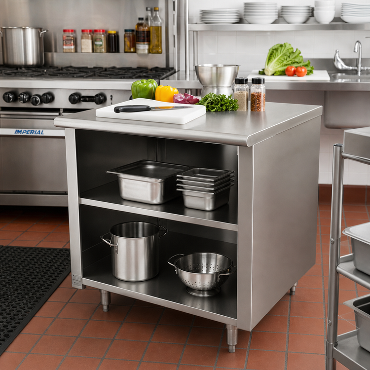Product image #2 for Advance Tabco Special Value 36-Inch W x 24-Inch D Flat Top Open Base Work Table with Mid-Shelf