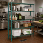Thumbnail image #2 for Quantum WR54-1272P Stationary Wire Shelving Starter Kit, 72"W x 12"D x 54"H, 4 Shelves, Green Epoxy Antimicrobial Finish