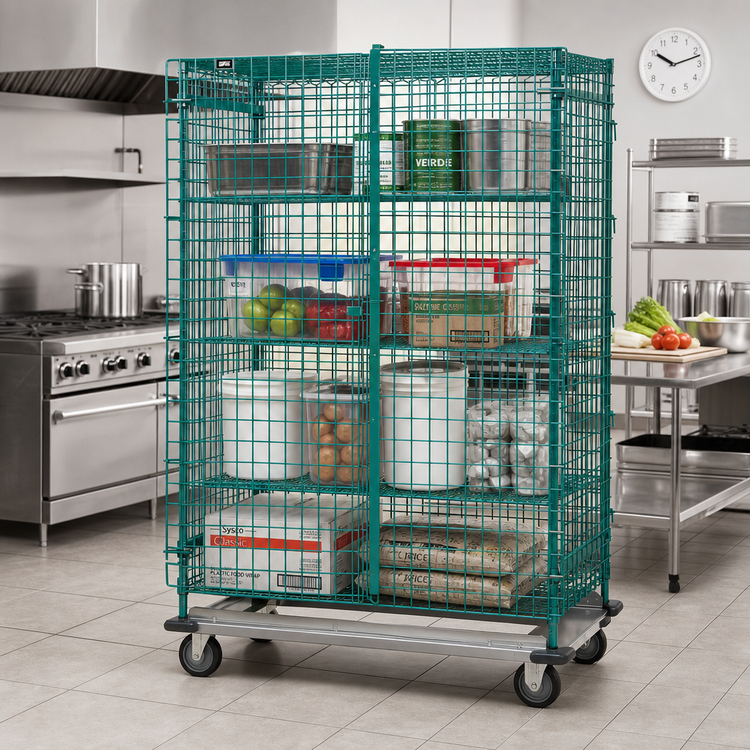 Product image #3 for Quantum 48-Inch Wide x 24-Inch Deep x 70-Inch High Mobile Security Cage with Dolly Base, Green Epoxy Finish