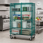 Thumbnail image #3 for Quantum MD2448-70SECP Mobile Open-Wire Security Cage with Locking Doors, Dolly Base, Green Epoxy, 48"W x 24"D x 70"H