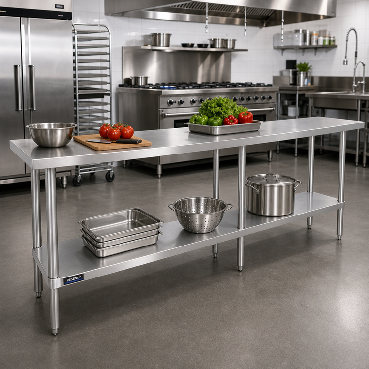 Product image #2 for 84-Inch x 36-Inch 16-Gauge 304 Stainless Steel Work Table with Adjustable Undershelf