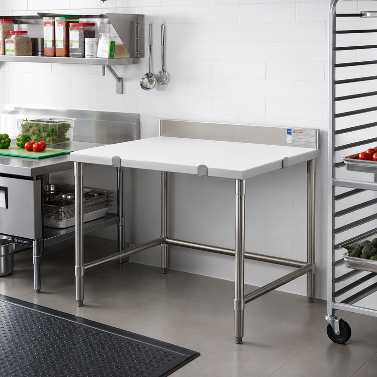 Product image #2 for 36-Inch x 30-Inch Poly Top Cutting Table with Stainless Steel Base and Removable Backsplash