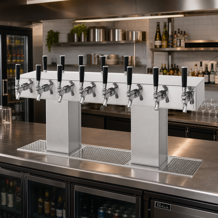 Product image #2 for Perlick Extra-High Back-to-Back Bridge Tee Countertop Glycol-Cooled Draft Beer Tower, 36 Faucet Capacity