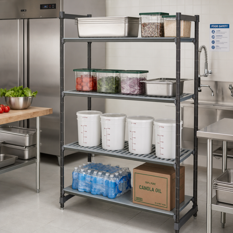 Product image #2 for Cambro Camshelving Basics Plus 4-Shelf Stationary Starter Unit, 18 x 42 x 72 Inches, Mixed Vented/Solid, Brushed Graphite