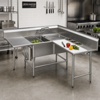 Thumbnail image #2 for Eagle Group Spec-Master CFNP2840-2-18L-48TR Two-Compartment Prep Sink, 14-Gauge 304 Stainless Steel, 18" Left Drainboard, 48" Right Prep Area