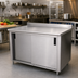 Thumbnail image #2 for Advance Tabco Enclosed Work Table with Cabinet Base, Mid-Shelf, and Sliding Doors, 60 x 30 Inches, 14 Gauge 304 Stainless Steel Top