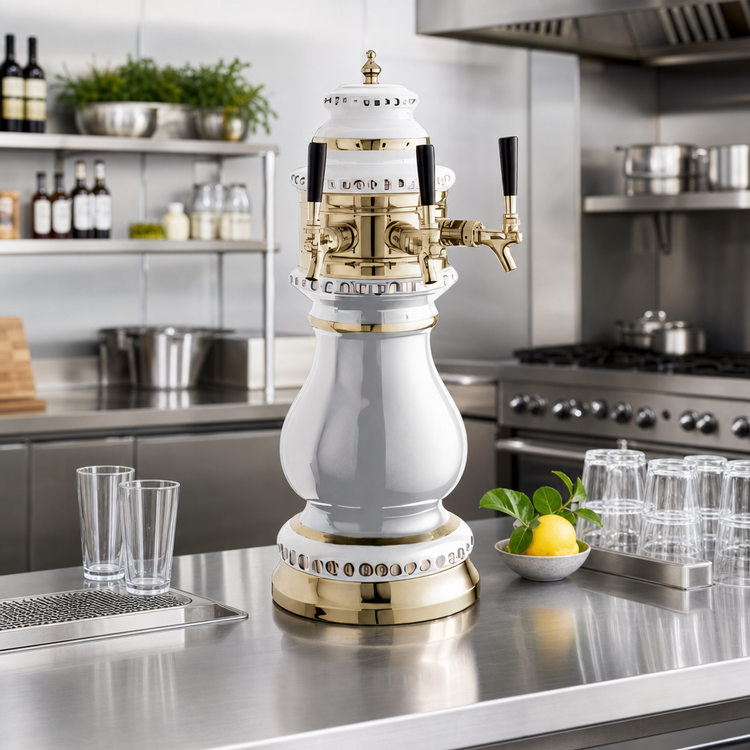 Product image #2 for Perlick Torino White Ceramic Countertop Glycol-Cooled 2-Faucet Draft Beer Tower