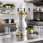 Thumbnail image #2 for Perlick Corporation 4054WH2B Torino Countertop Glycol-Cooled 2-Faucet Draft Beer Tower, White Ceramic, Polished Brass Collar
