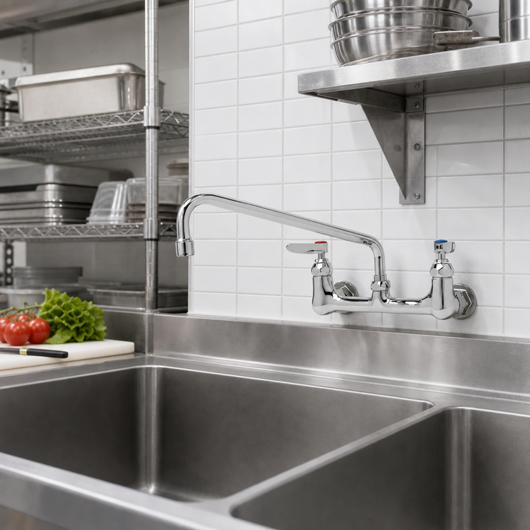 Product image #2 for Wall-Mount Sink Mixing Faucet with 12-Inch Swing Nozzle
