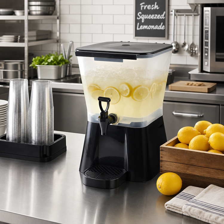 Product image #2 for Winco 3 Gallon Square BPA-Free Plastic Beverage Dispenser with Dripless Faucet, Detachable Reservoir, Drip Tray and Lid, Black