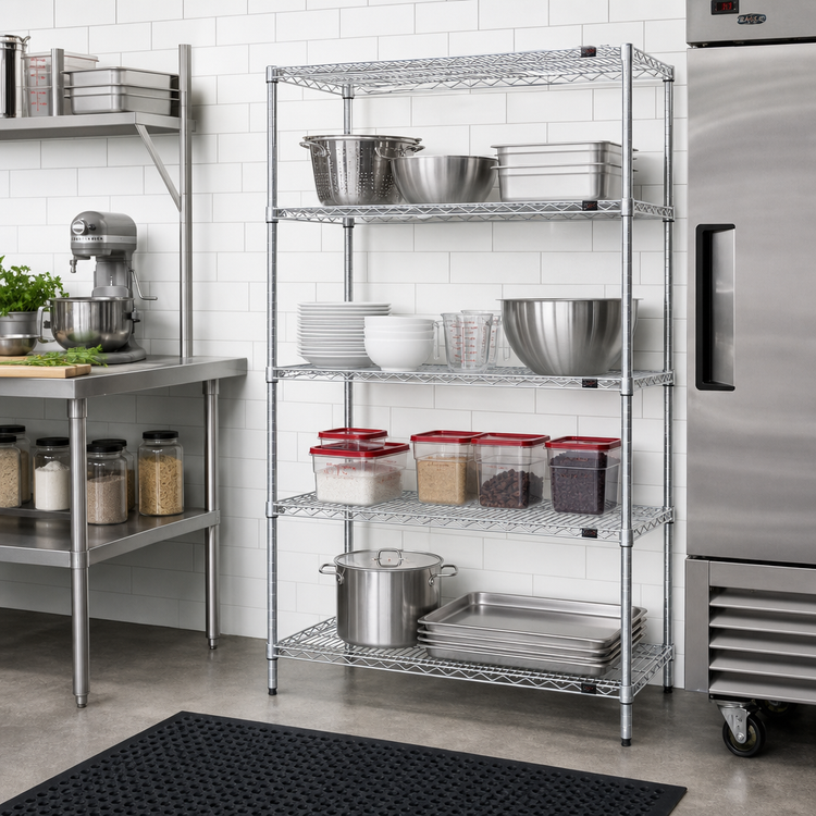 Product image #2 for EAGLEbrite 4-Tier Add-On Wire Shelving Unit, 42"W x 21"D x 63"H, Zinc Finish