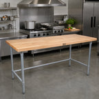 Thumbnail image #2 for John Boos HNB06 120" x 24" Maple Wood Top Work Table, 1-3/4" Thick, Galvanized Open Base, No Backsplash