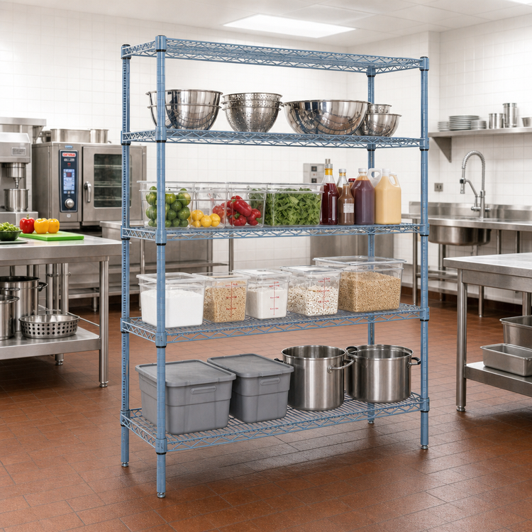 Product image #2 for Quantum 60"W x 12"D x 86"H Wire Shelving Starter Kit, Stationary, Gray Epoxy Antimicrobial, 4 Shelves