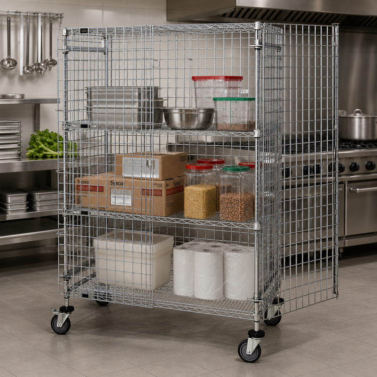 Product image #2 for Quantum Mobile Wire Security Cage, 36 Inches Wide x 18 Inches Deep x 69 Inches High, Chrome Plated