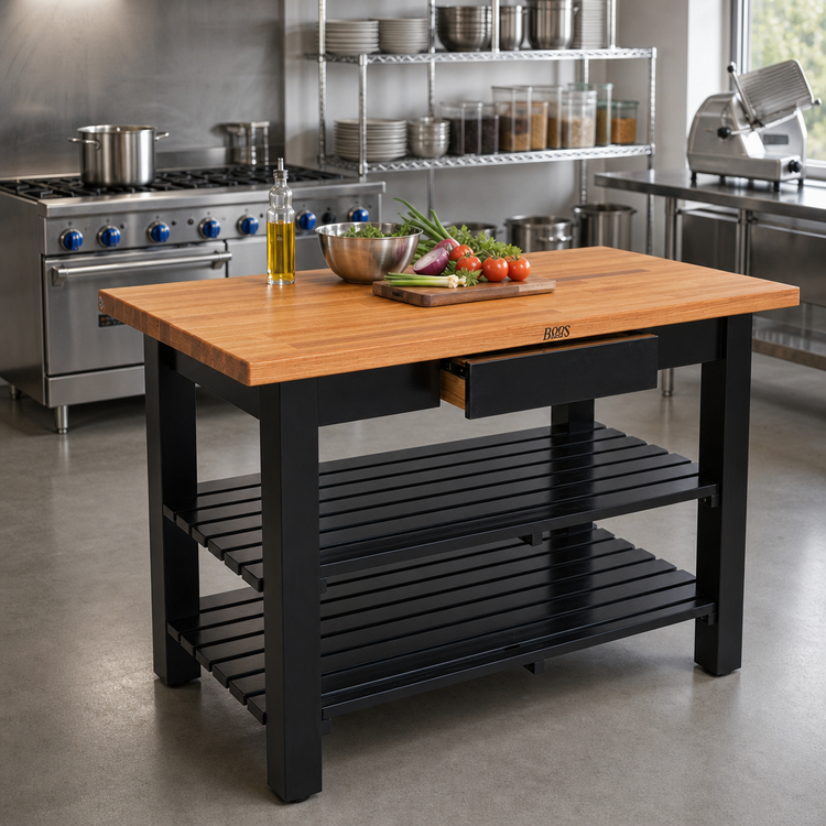Product image #3 for John Boos Appalachian Oak Country Work Table with 2 Slatted Undershelves, 60 x 25 x 34-3/4 Inches