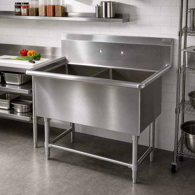 Product image #2 for John Boos Pro-Bowl 2-Compartment Stainless Steel Sink with 24 x 24 Inch Bowls and 10 Inch Backsplash