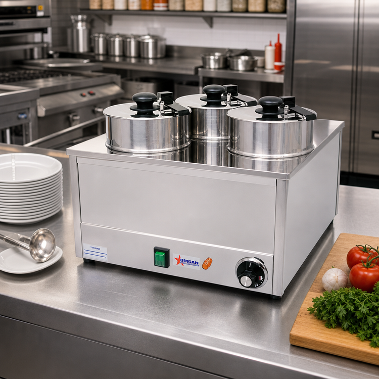 Product image #2 for Omcan Triple Wet Countertop Food Warmer with 3 x 4 Qt Capacity, Thermostatic Controls, 120V