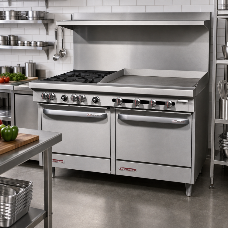 Product image #2 for Southbend S-Series 60-Inch Gas Restaurant Range with 4 Open Burners, 36-Inch Thermostatic Griddle, and 2 Standard Ovens