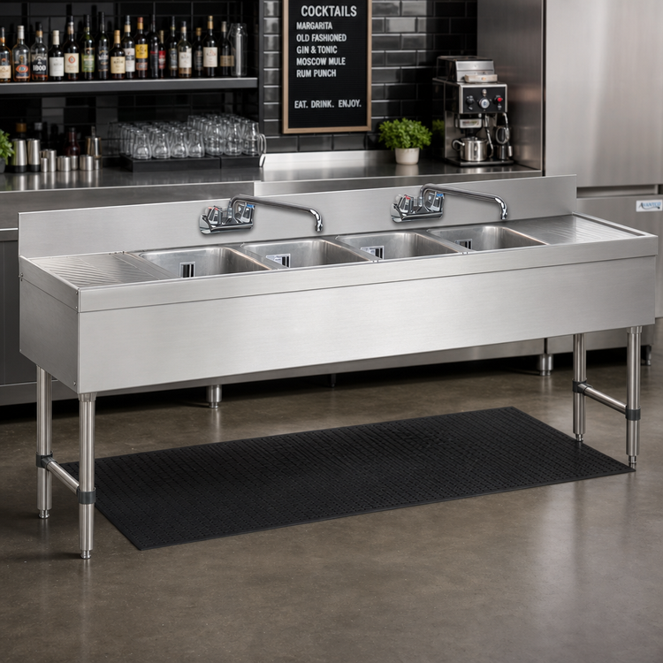 Product image #2 for Advance Tabco Special Value 96-Inch 4-Compartment Stainless Steel Bar Sink with Dual Drainboards and Splash-Mount Faucets