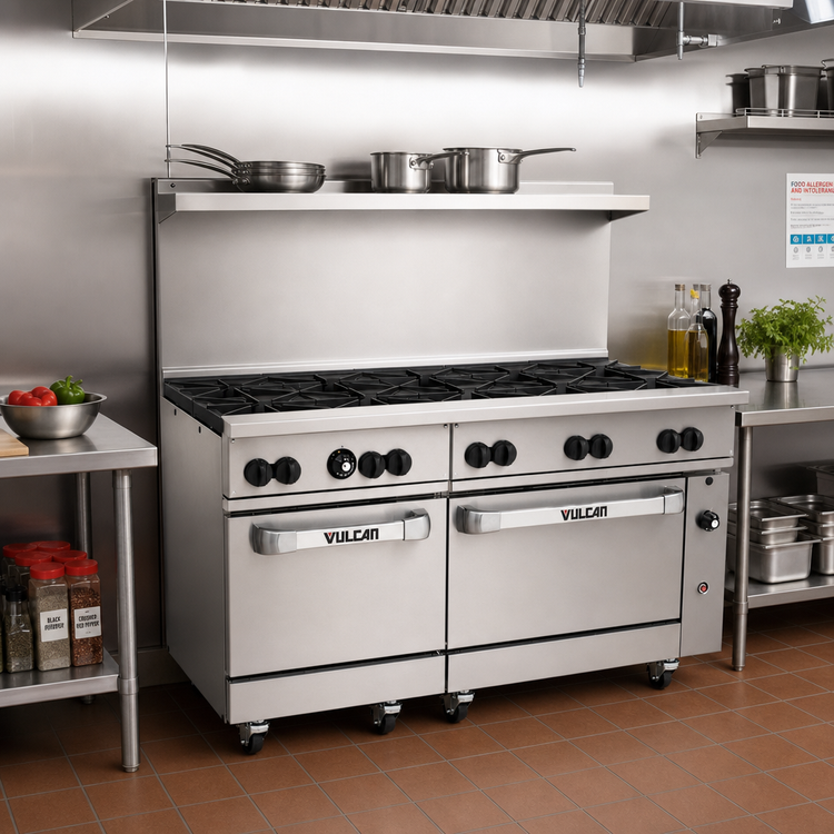 Product image #2 for Vulcan Endurance 60-Inch Natural Gas Commercial Range with 10 Open Burners and 2 Standard Ovens