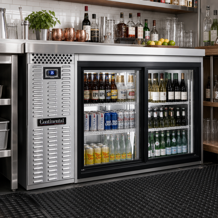 Product image #2 for Continental Refrigerator BB59SNSSSGDPT 59" Shallow Depth Pass-Thru Back Bar Cooler with Sliding Glass Doors