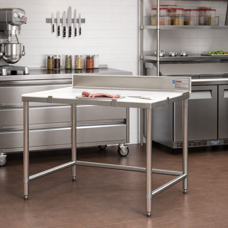 Product image #2 for Eagle Group 48-Inch x 36-Inch Boning Table with Poly Top, Stainless Steel Base and 4-Inch Backsplash