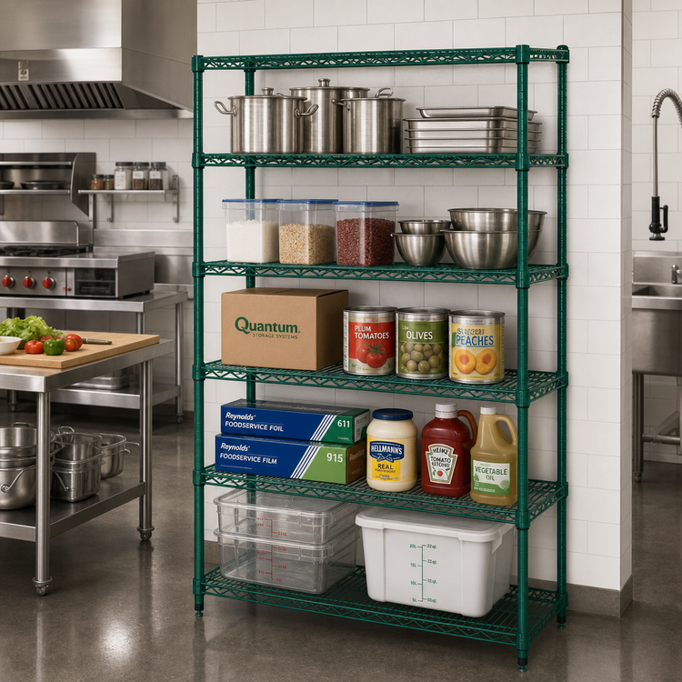 Product image #2 for Quantum Stationary 5-Shelf Wire Shelving Starter Kit, 48 x 24 x 54 Inches, Green Epoxy